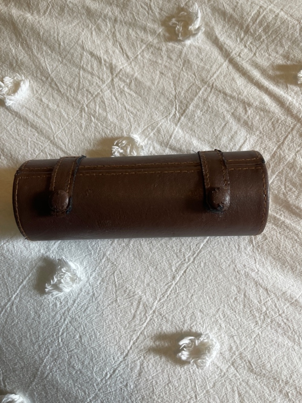 Brown Leather Cylindrical Jewelry/Watch Roll